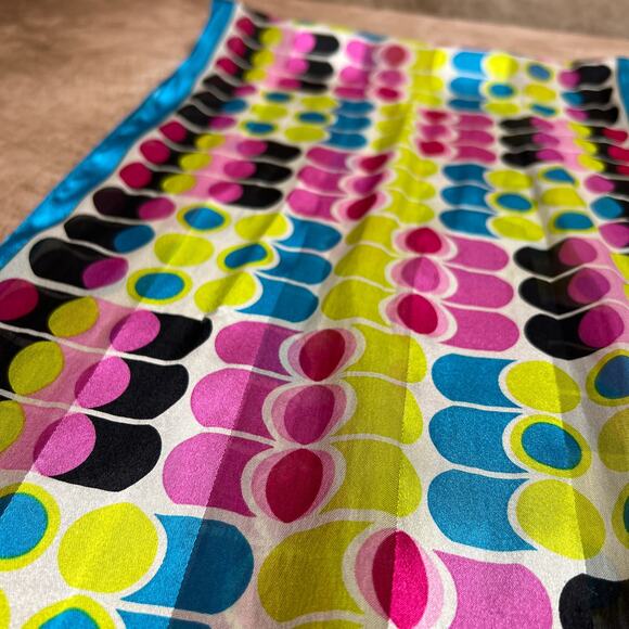 Vintage 90s Pop Art Polka Dot Satin Scarf Rectangle Multicolor Y2K McBling Euro - Picture 2 of 6